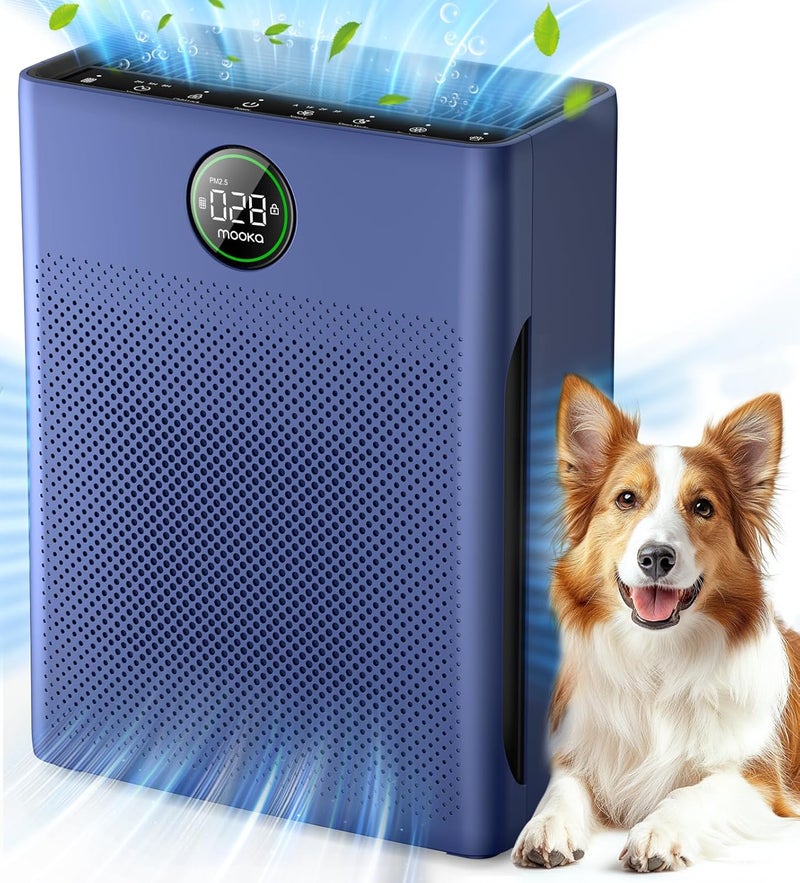 Mooka Air Purifiers for Home Large Room up to 2200sq.ft, Air purifier for Home Pets with Washable Filter, PM 2.5 Display Air Quality Sensor Air Cleaner for Bedroom, Dorm room, Pets, Office PR1 (Blue) - Image 1